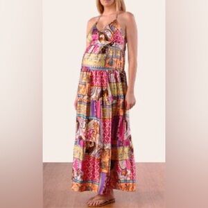 Motherhood Maternity Colorful Patchwork Maxi Dress sz L